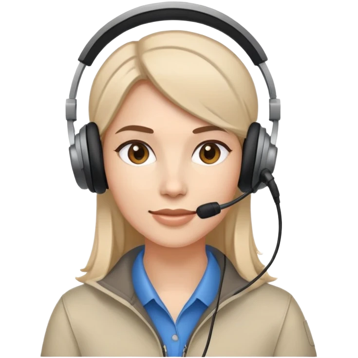 a woman wearing a headset with a mic, casual work from home attire emoji