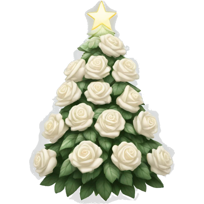 White Christmas tree decorated with big white roses and glowy lights emoji