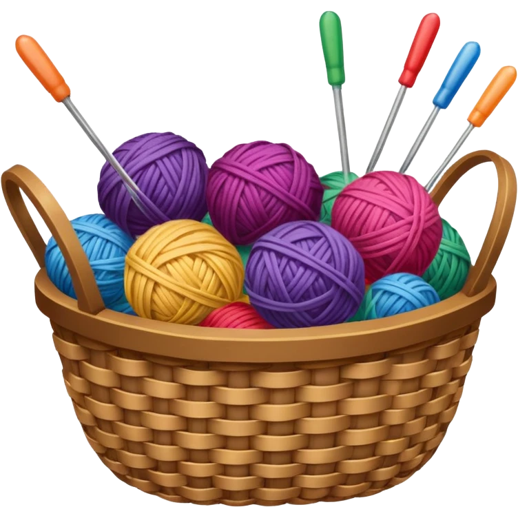 A woven basket filled with colorful yarn balls and knitting needles. emoji