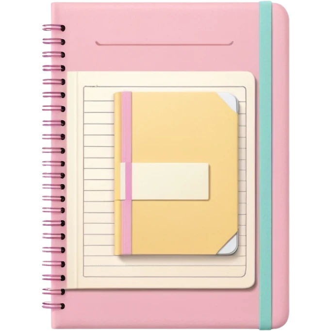 pastel aesthetic notebook, pink cover, slightly open with visible notes inside, beige and yellow paper, soft grain texture, pinterest illustration, no background emoji