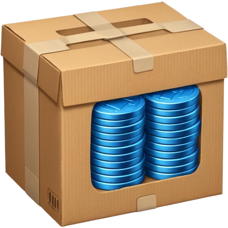blue coins credit in a cardboard package emoji