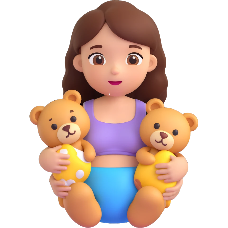 girl holding a teddy bear, wearing a diaper, soft pastel 3D emoji style, no text emoji