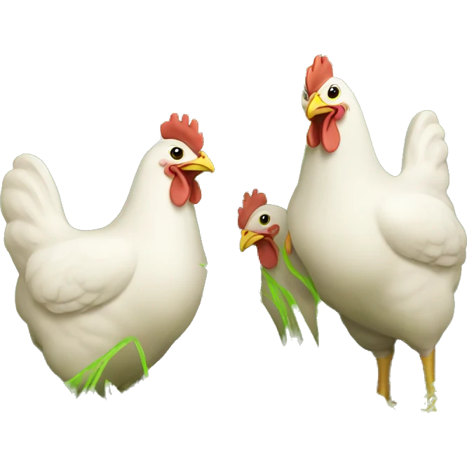 three chicken on eating grass  emoji