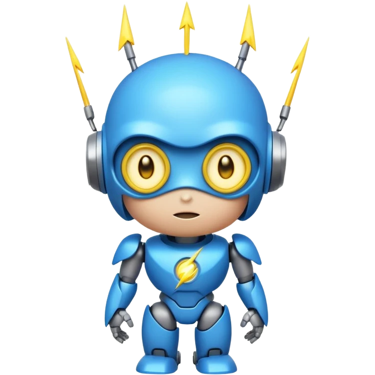 Small round cyber character with a glowing neon-blue C on its chest, big cute robot eyes, and a tiny yellow lightning bolt on its head emoji