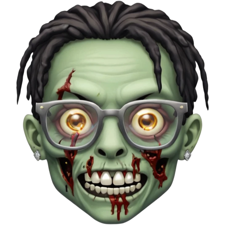 zumbi com grillz de diamante no dente, com nudread preto e óculos quadrado emoji