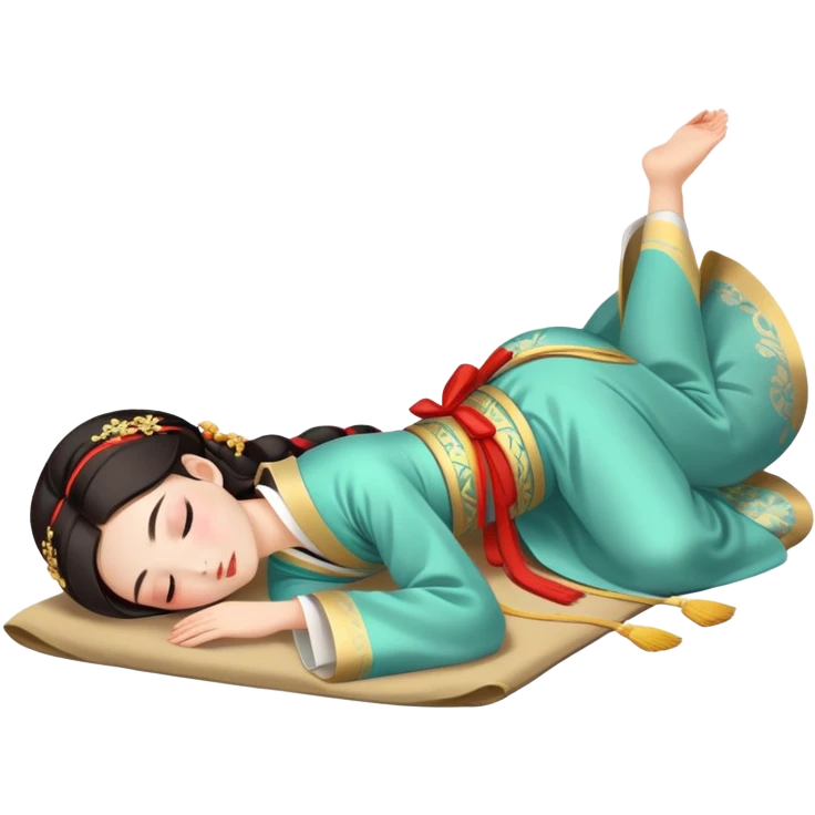 Beautiful girl in Hanfu lying on the ground sleeping emoji