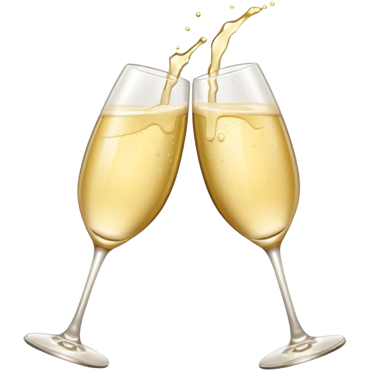 two glasses of pale yellow champagne clinking in a toast, soft and light color, smooth gradient, bright and gentle, minimal details, glossy highlights, celebratory pose
 emoji