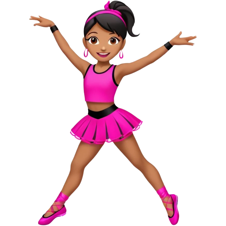 "A dancer in a black and neon pink outfit with a smile and a look of surprise." emoji