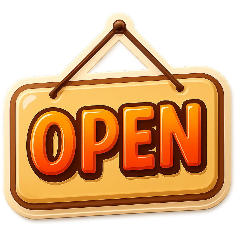 door sign, rectangular shape, beige color, with shadows and highlights, retro sticker style, hanging on nails, transparent background emoji