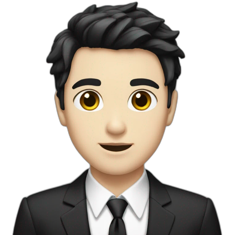androgynous white boy bang black straight hair white shirt black tie emoji