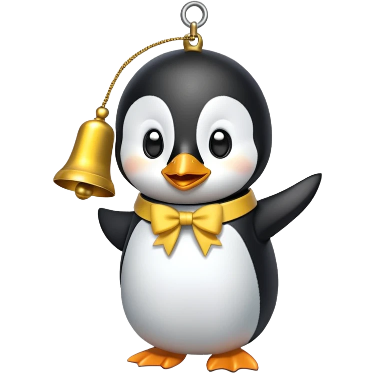 Penguin ringing bell yellow bow emoji