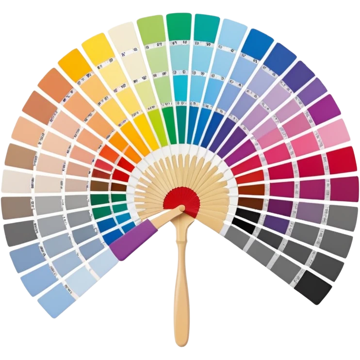 Pantone color swatch fan. The swatches should be fanned out, each with a different color. emoji