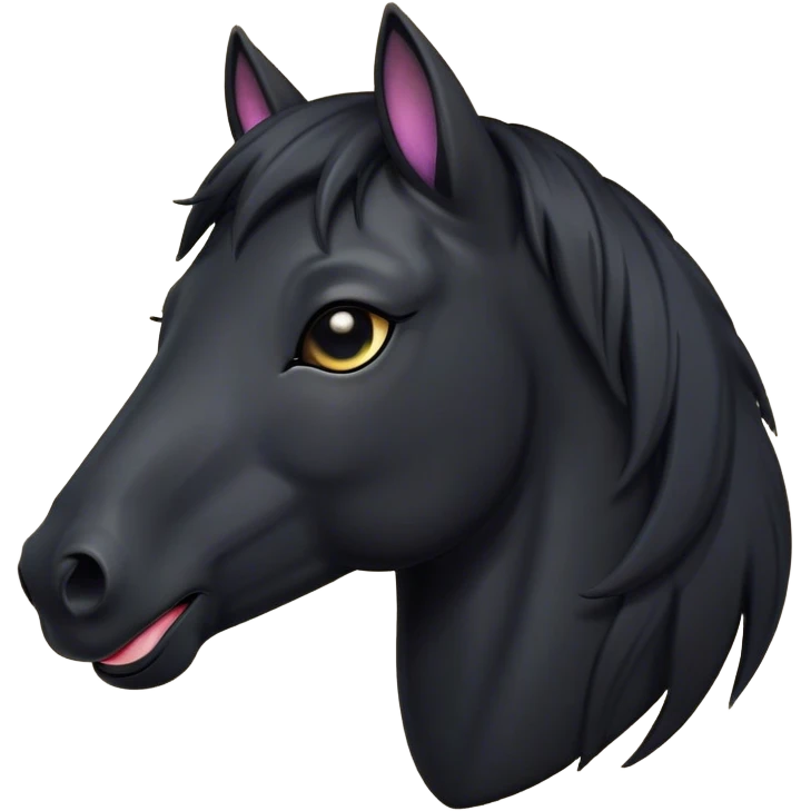 Cinematic Cute Yawning Black Horse Portrait Emoji, Head tilted slightly with a dramatic, wide-open yawn, revealing a soft, sleek black fur with a subtle shimmer, floppy ears slightly drooping, round dark eyes barely open in drowsy contentment, Simplified yet irresistibly adorable features, highly detailed, glowing with a soft, cozy glow, high shine, relaxed yet expressive, stylized with a touch of whimsy, bright and endearing, soft glowing outline, capturing the essence of a sleepy yet affectionate horse, so drowsy it feels like it could stretch out of the screen and curl up for a nap! emoji
