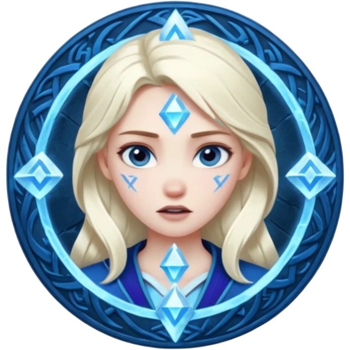 Woman frozen mid-spell, glowing runes around her body, charged silence emoji