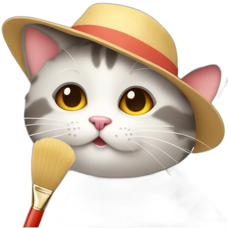 Kawaii cat artist in hat with palette and brush so it can be used as a mouse cursor emoji
