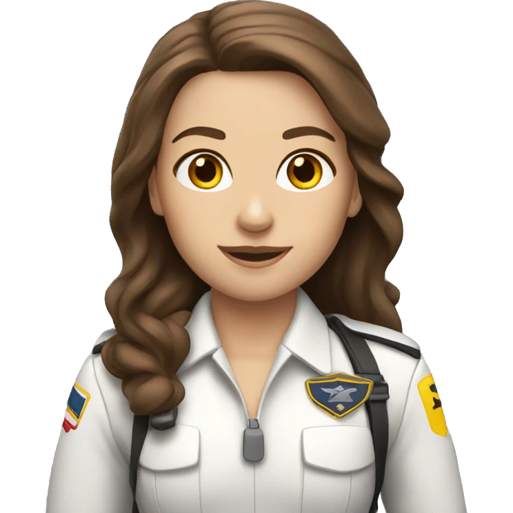 white female pilot with long brown hair emoji