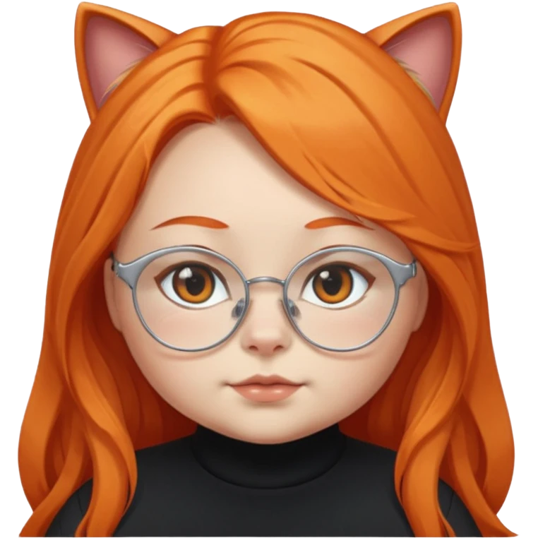 girl with chubby cheeks, very long orange hair, and silver cat-eye glasses. Black clothes emoji
