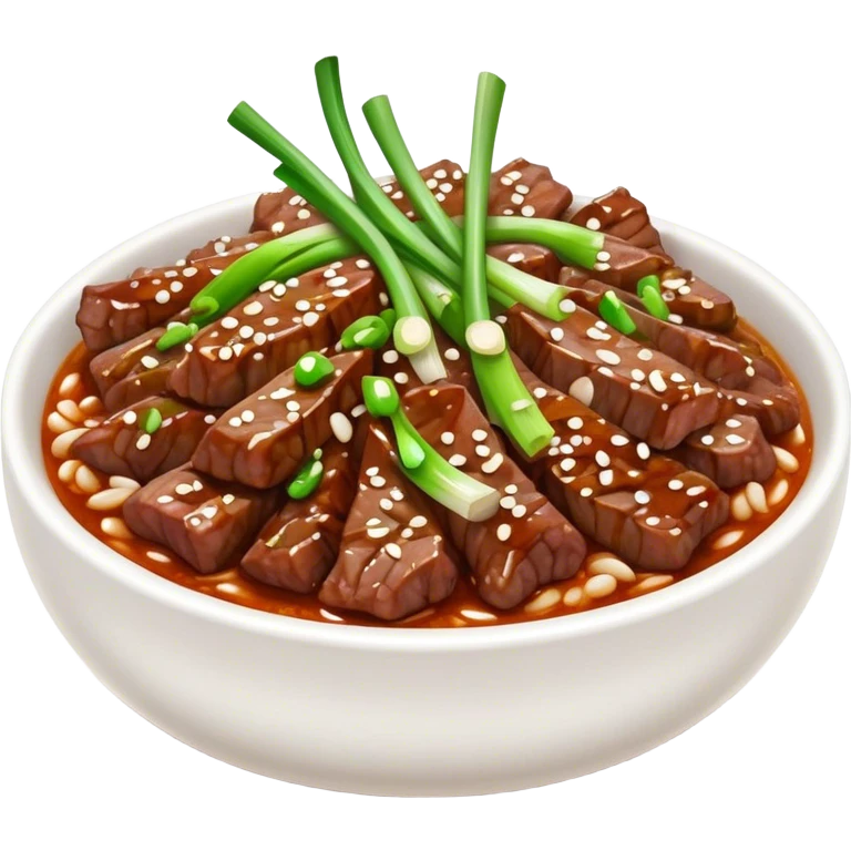 Cinematic Realistic Bulgogi Dish Emoji, featuring tender, marinated beef stir-fried with vegetables rendered with dynamic textures and mouth-watering lighting. emoji