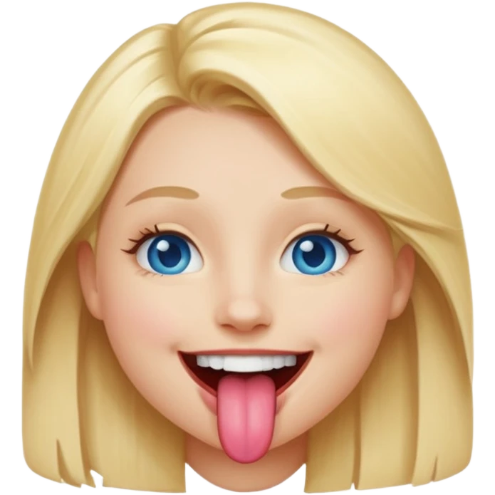 a smiley face with tongue out just a little bit, blue eyes and blonde hair emoji