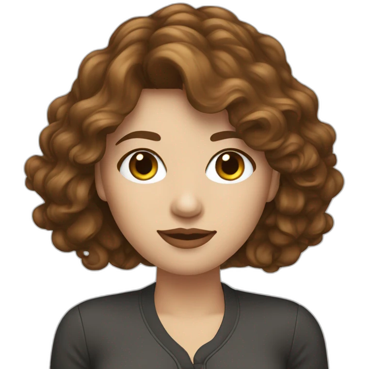 web designer - white beautiful woman, brown wavy hair covering one eye, heart gesture, stylish attire emoji