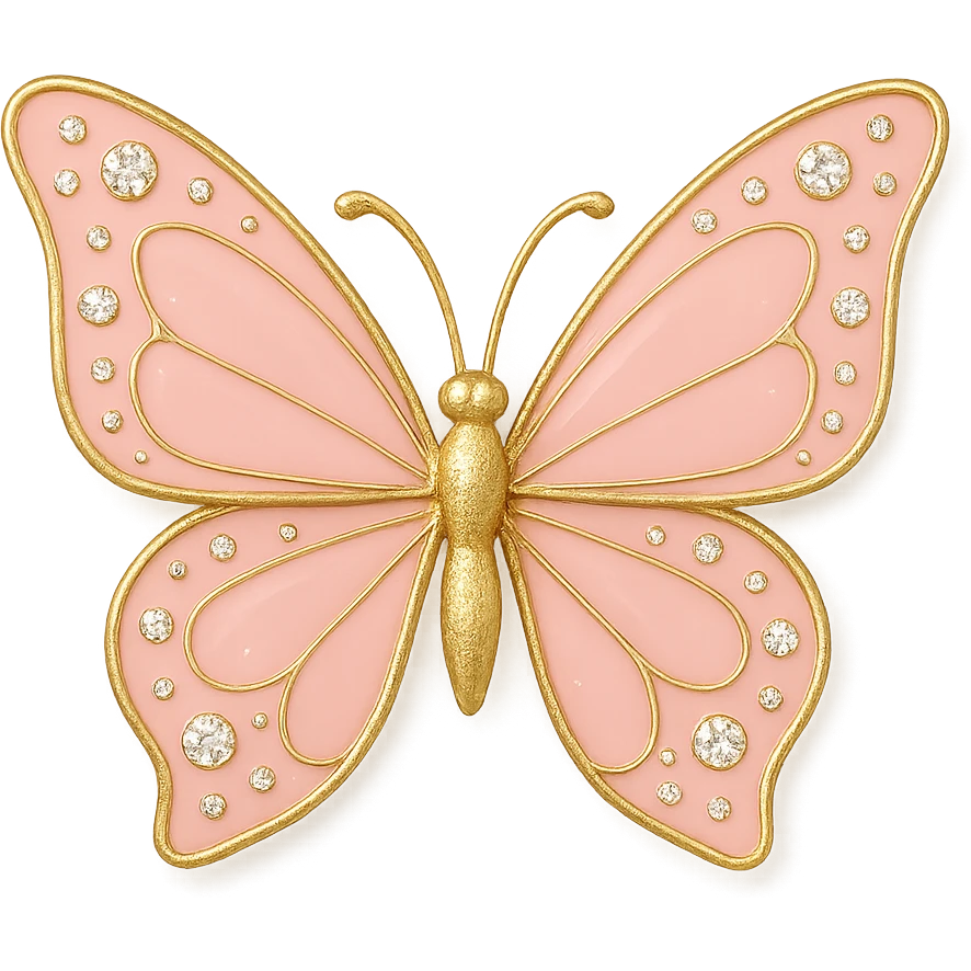 single rose pink butterfly, pastel pink enamel, sparkling gems, transparent background emoji