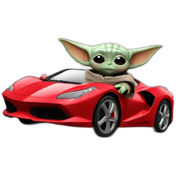 baby yoda driving a red ferrary in paris emoji