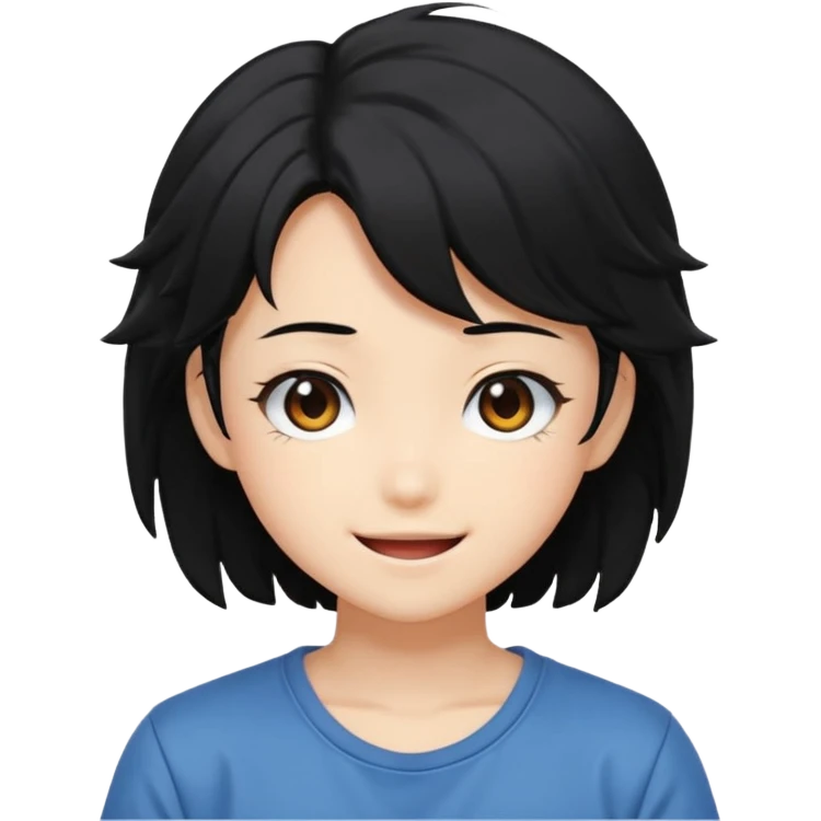 Anime happy figure Tokyo with messy black hair emoji