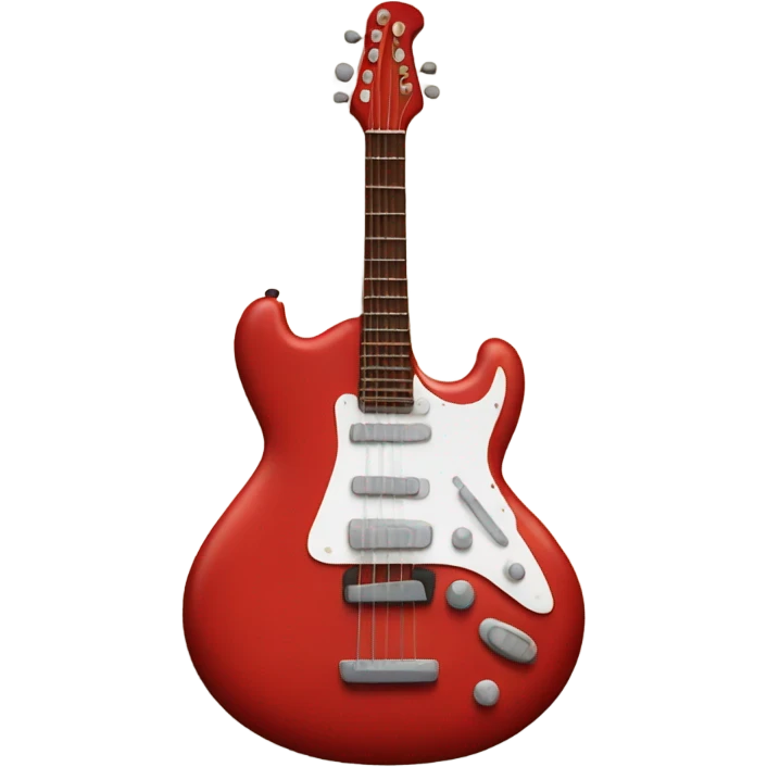 A red guitar with four hands coming out of it emoji