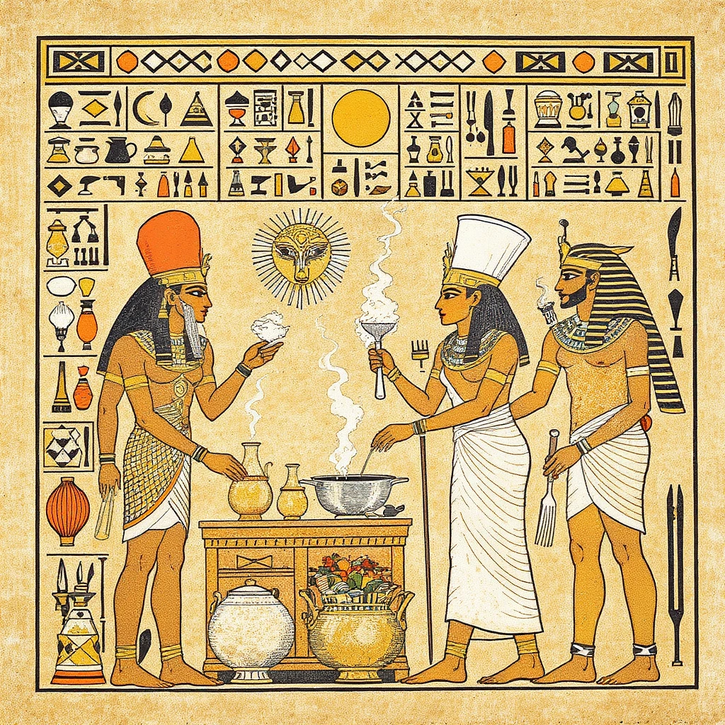 ancient Egyptian cooking scene in hieroglyphic style emoji