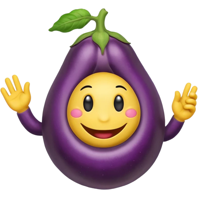 smiley face with hand holding an eggplant, playful style emoji