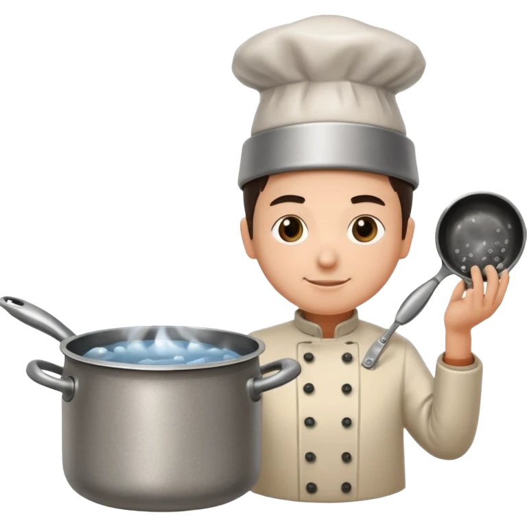 small metal pot filled with boiling water on a stove, visible hot steam and rising bubbles, realistic heat effect, shiny pot surface, bright lighting, clean white background emoji