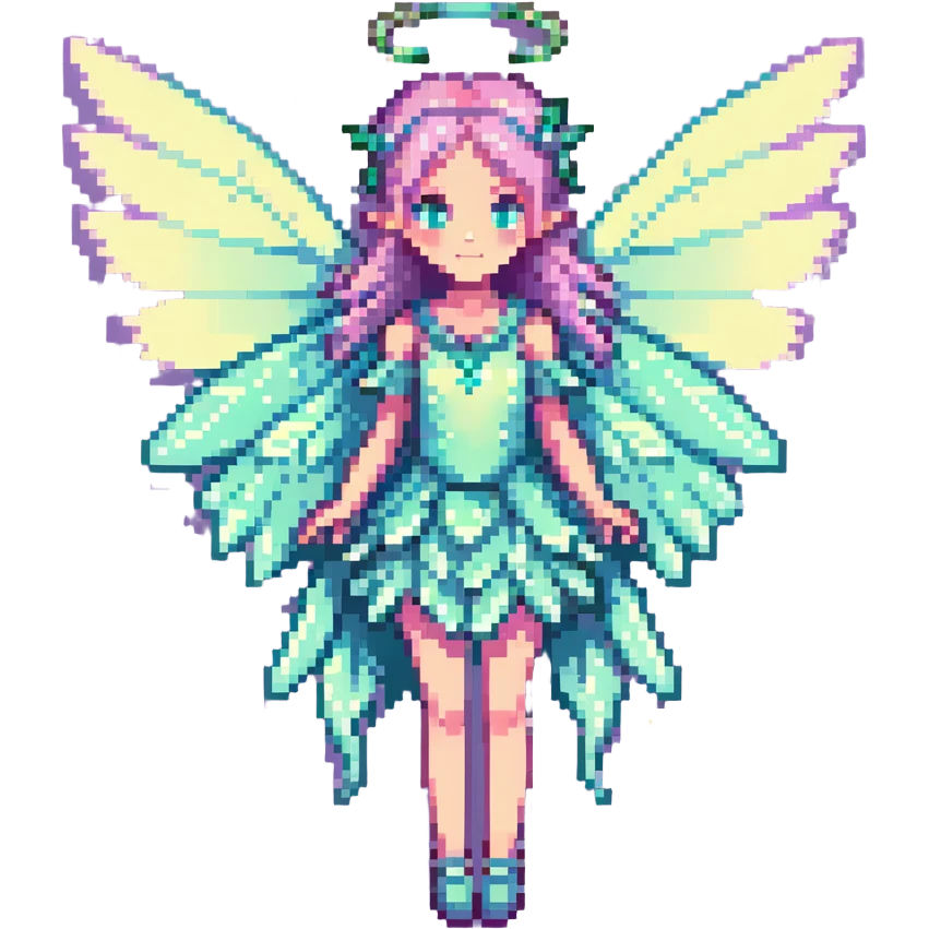 fairy with glowing wings, pastel palette emoji
