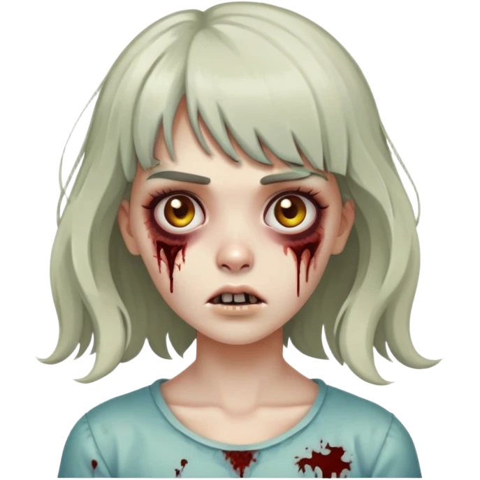 garota zumbi (cabelos ondulados medios com franja lisa acima da sobrancelha emoji