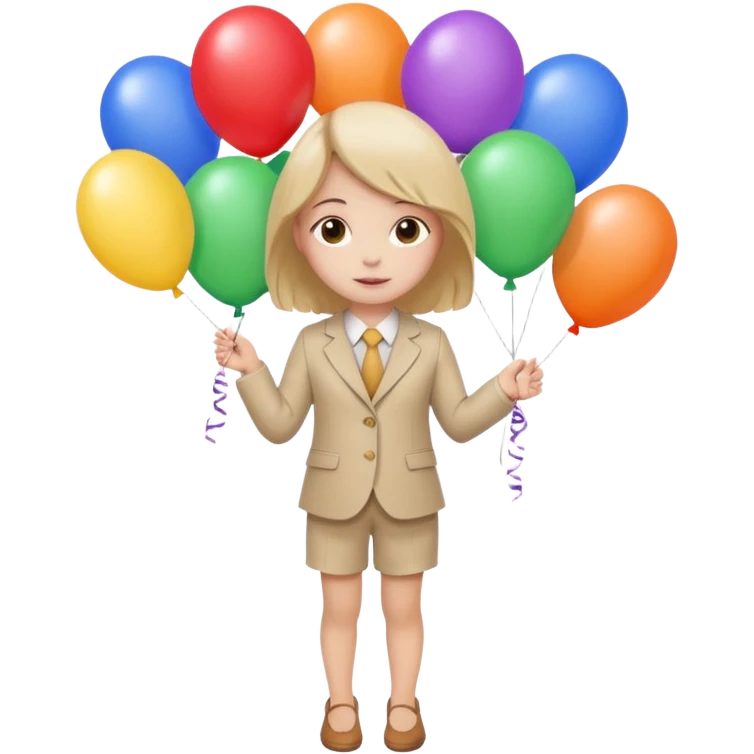 birthday small  girl in biege suit + baloons emoji