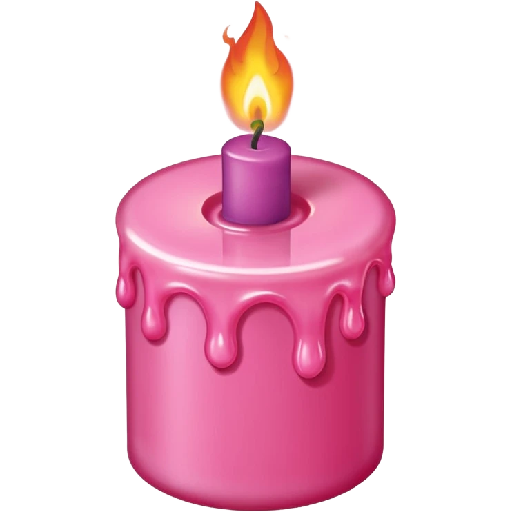 A drawing of a flaming pink candle that could be used at a romantic dinner table. The camera should be isometric at a 75-degree angle. emoji