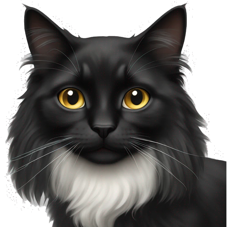 black cat domestic long-haired with white muzzle emoji