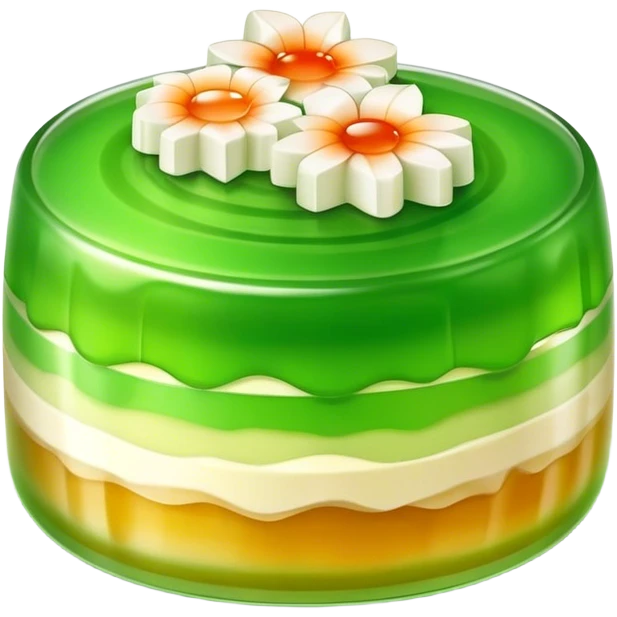 Coconut Pandan Jelly Cinematic Realistic Coconut Pandan Jelly Dessert Emoji, depicted as a layered jelly with distinct strata of coconut and pandan flavors, rendered with delicate textures and vibrant, tropical lighting. emoji