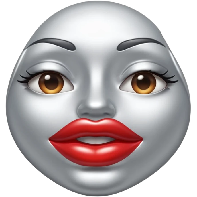 A seductive pair of slightly parted lips emoji made of liquid silver chrome, smooth glossy metallic surface, soft sensual curves, subtle reflections, luxury sexy aesthetic, minimal iOS emoji style, centered composition, clean white background, soft studio lighting, no text emoji
