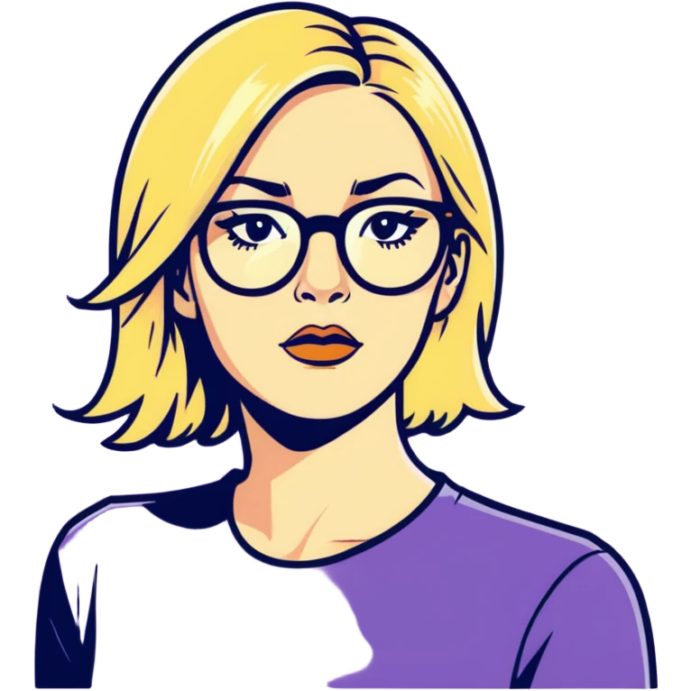 Make a sticker of a 60 year-old very tall, blonde woman with glasses that’s rooting for the ravens emoji