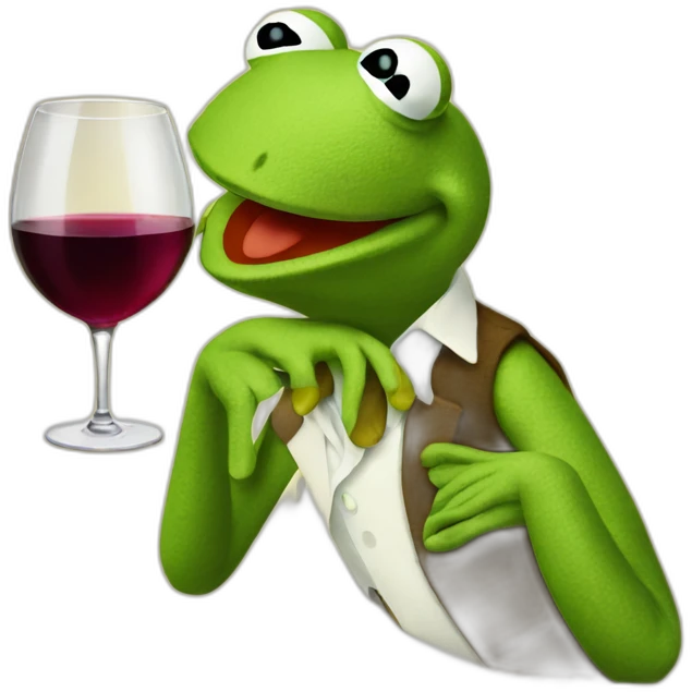 kermit frog drinking big glas of wine emoji