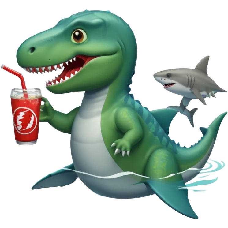 Dinosaur swimming with shark drinking soda emoji