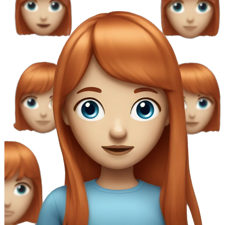 Straight long red hair girl with bangs blue eyes emoji