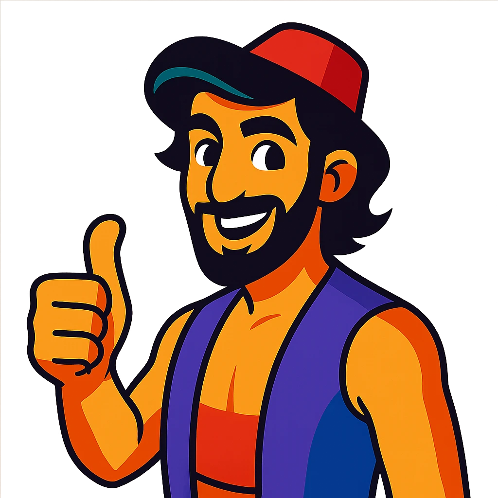Arabian man in Aladdin style giving a thumbs up, vibrant colors, friendly expression emoji