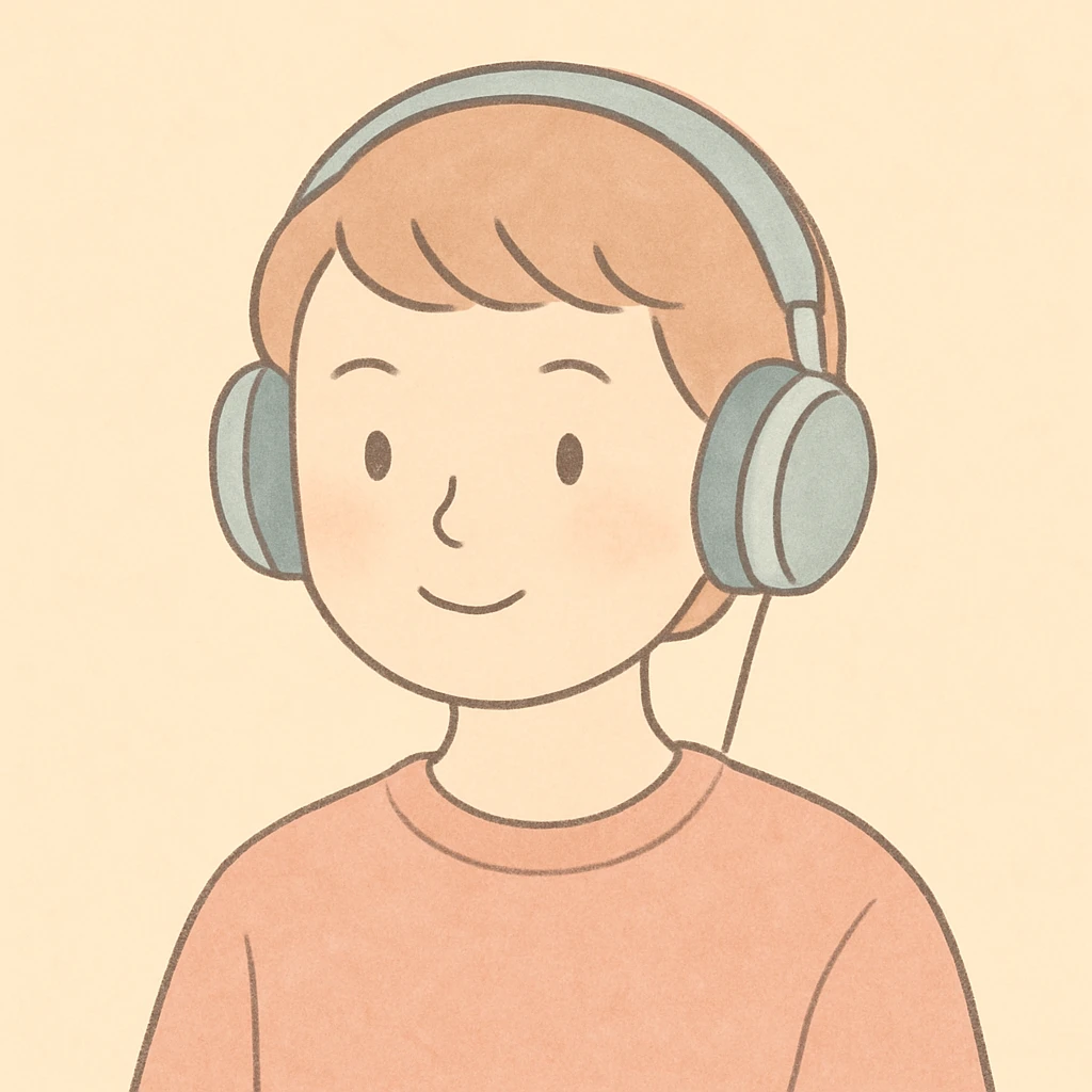 person with short hair and headphones, soft line avatar style, gentle lines and pastel hues emoji