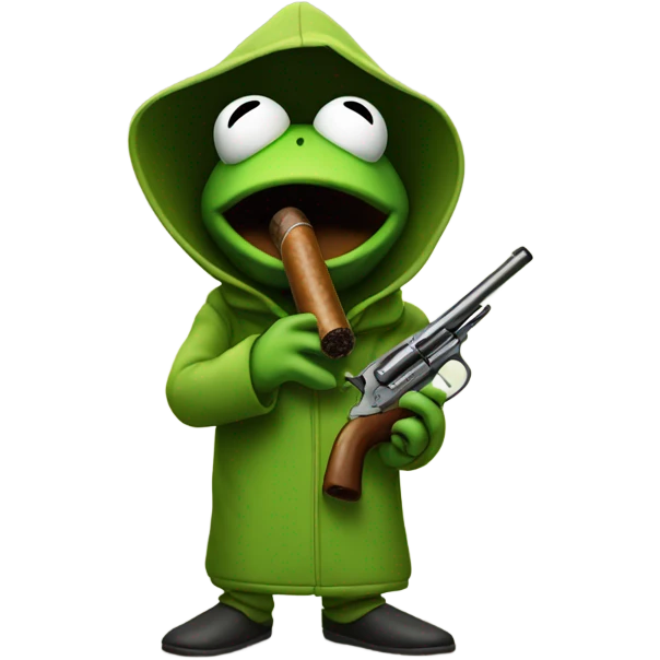 Hooded kermit with a gun and smoking cigar  emoji