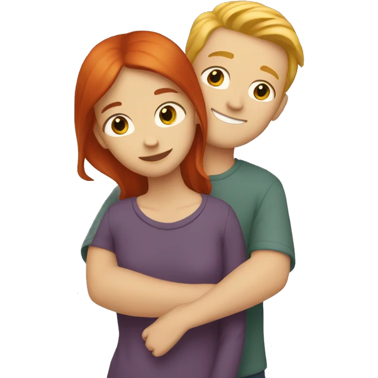 redhaired girl with blonde boy hugging emoji