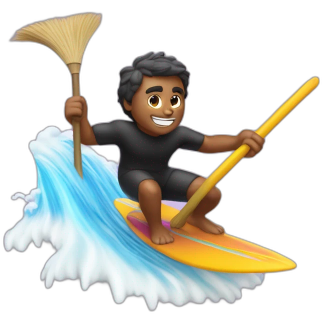 Philippe Katerine surfing with a broom on lava emoji
