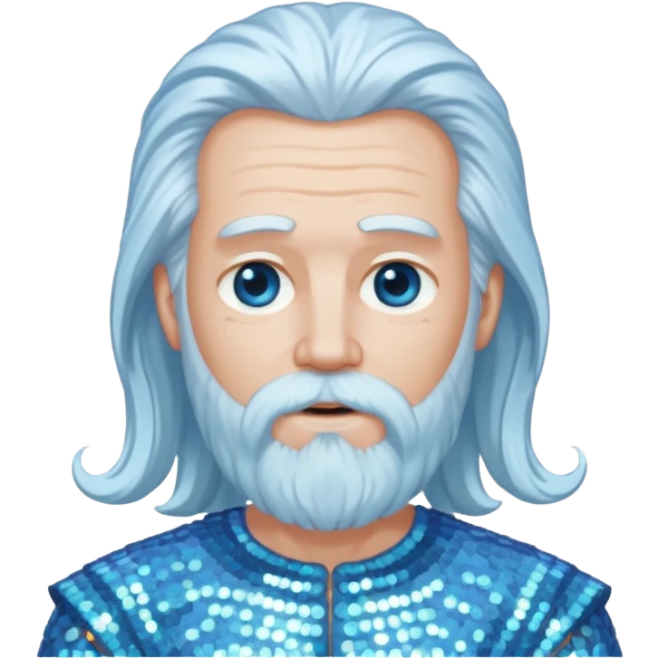 Uranus, The Father Sky with long white hair and beard, pale blue sequin outfit emoji