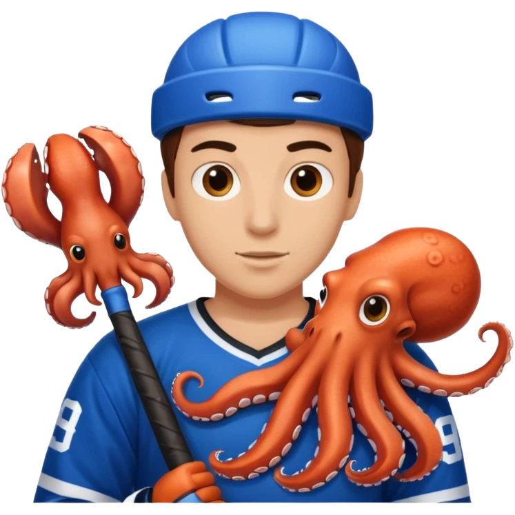 Ice hockey player with octopus in his hand  emoji