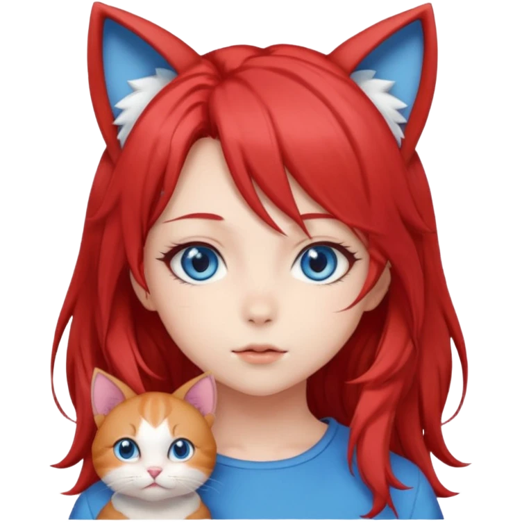 cute anime girl with cat ears, red blowing hair emoji
